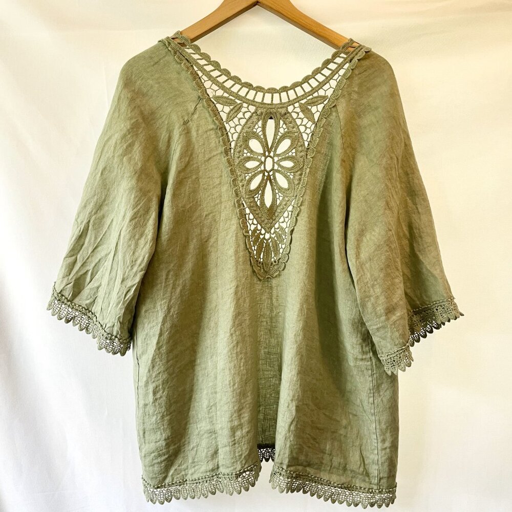Valentina Naldi Made in Italy 100% Linen Cardigan Shawl Sage Green Medium